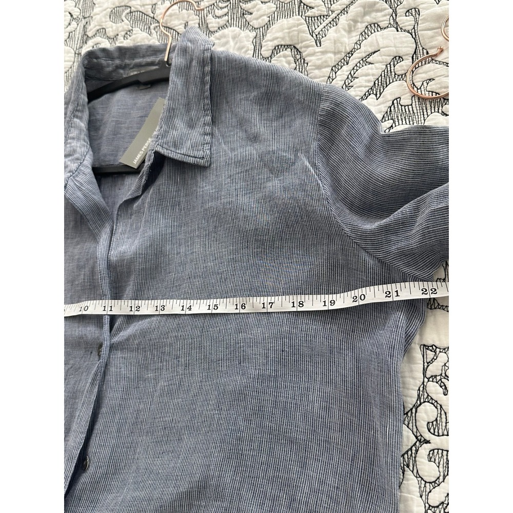 James Perse Blue White Striped Linen Drawstring Waist Shirt Dress Size 4 L - Picture 4 of 5